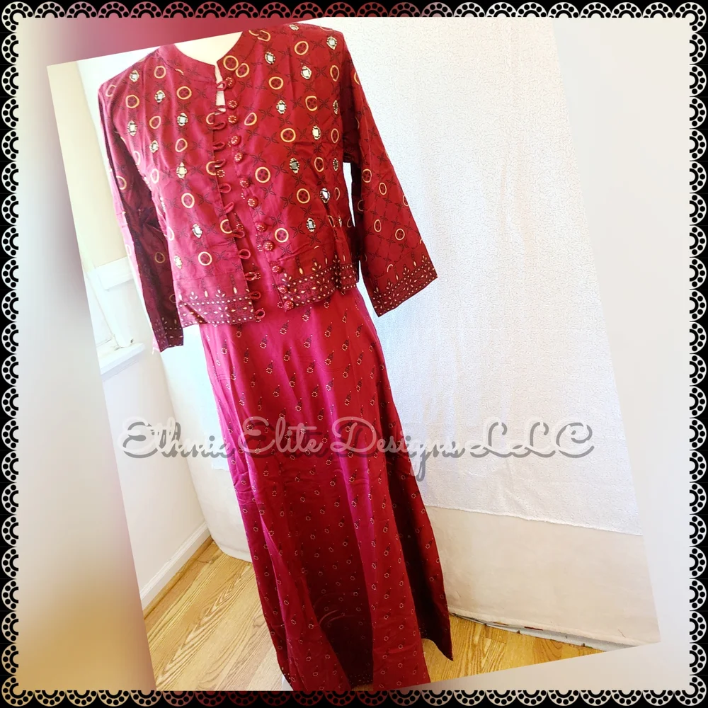 New Elegant Maroon real mirror Maxi Dress + jacket Size L - Picture 7 of 9